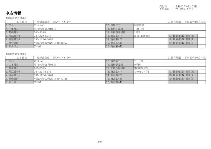 信用情報開示報告書のサンプル2