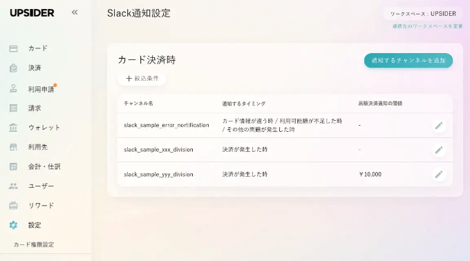 UPSIDERのSlack連携機能
