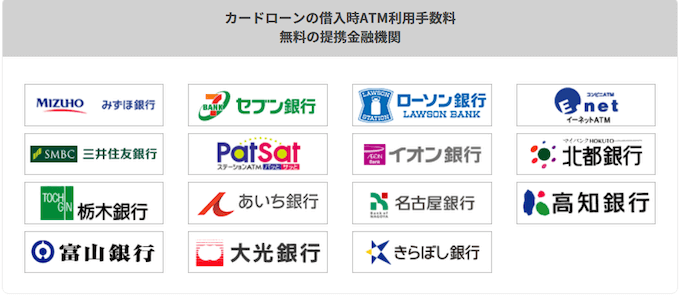 カードローンの借入時ATM利用手数料無料の提携金融機関